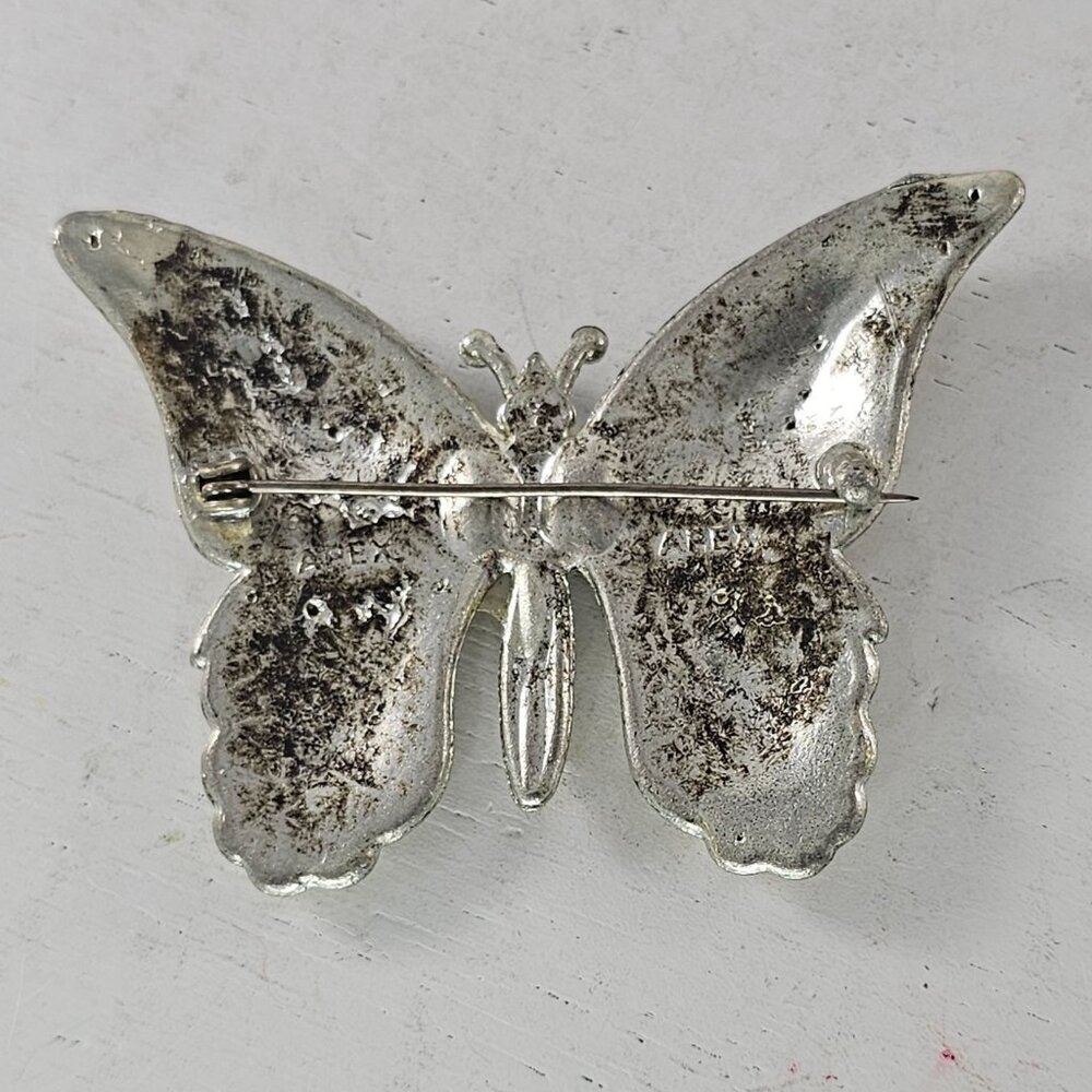Vintage Apex Art Butterfly Rhinestone Brooch Pin Silver Tone Pin - Picture 3 of 8